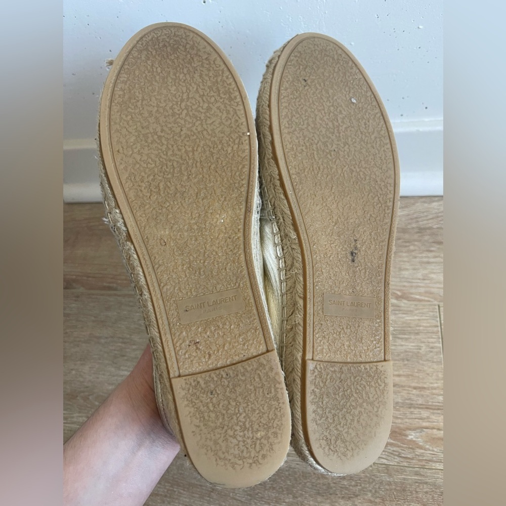 Saint Laurent YSL Logo Metallic Leather Espadrilles in Pale Gold Size 38.5 - Picture 7 of 8